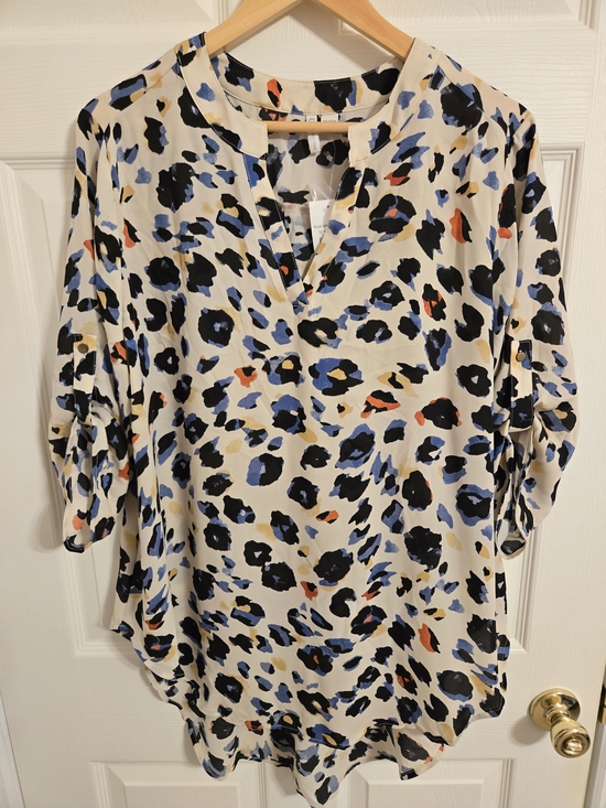 Cato Tops - Cato Women’s Cream Animal Print Blouse with Blue & Black Spots Size 14/16W